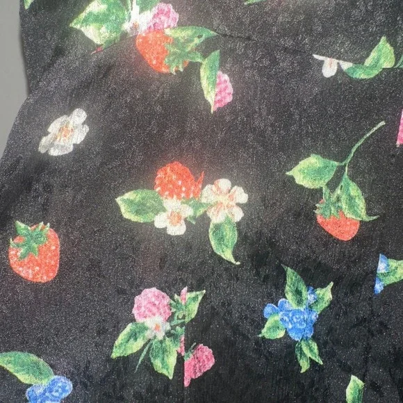 Zara Fruit Floral Black Silky Slip Mini Dress Strawberry Berries Size XS Spring - Picture 12 of 13